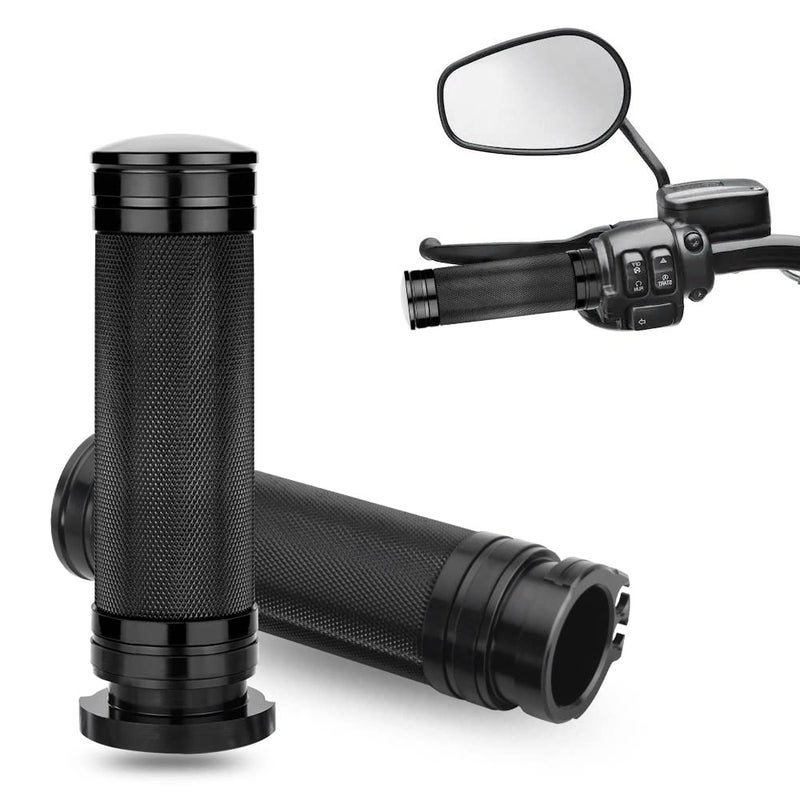 KICRY 1"" Motorcycle Hand Grips Black Chrome Handlebar Grips Compatible with Harley Touring Honda Yamaha Suzuki Kawasaki (Black-A) - Image 1